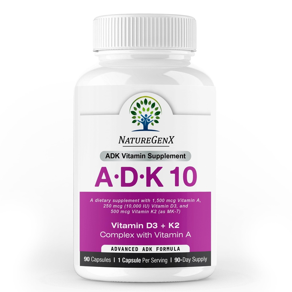 ADK10 - ADK Vitamin Supplemen; 124; Potency Vitamine Tinggi A, D3 (10.000 IU) & K2 MK-7 untuk Bone, Heart & Imune Health 124; 90 Tiny Kapsul 124; 3 Bulan Suply 124; Non-GMO, Gluten Bebas