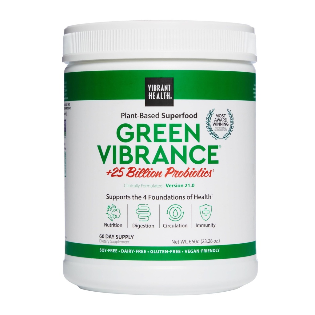 Vibrant Health, Green Vibrance, Vegan Superfood Powder, Boost Energy, 60 Servis