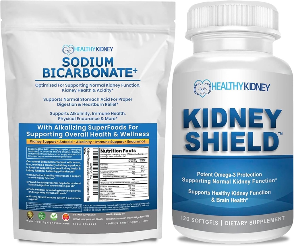 Sodium Bikarbonat Organik Tambahan Alkali 1.5LBS + Kidney Shield 120 Caps Kidney Tambahan untuk Mendukung Fungsi Ginjal Normal