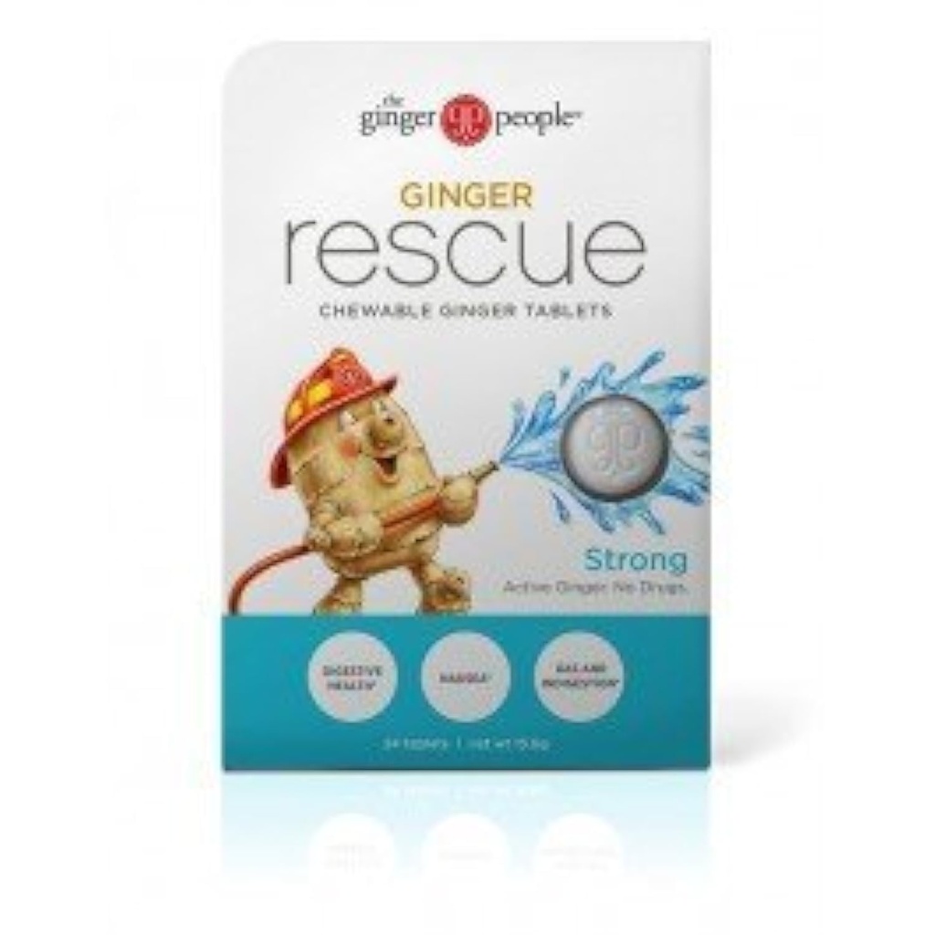 Jahe People Ginger Rescue Del Chewable Tablet Drug Free Digetical Health, 5.5 oz Chelable Tablet, Strong Ginger Flavor, 0.55 Oz, 10 Count Caddy (240 Tablet)
