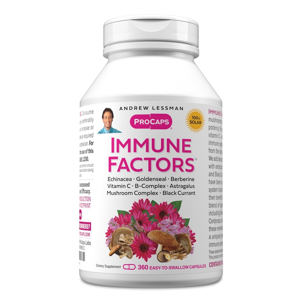 ANDREW LESSMAN Factors 360 Kapsul-Echinacea, Goldenseal, Vitamin C, Astralus, Berberine, Mushroom Blend, Black Currant. Support dan Promoses Sistem kekebalan dan Pertahanan Alam