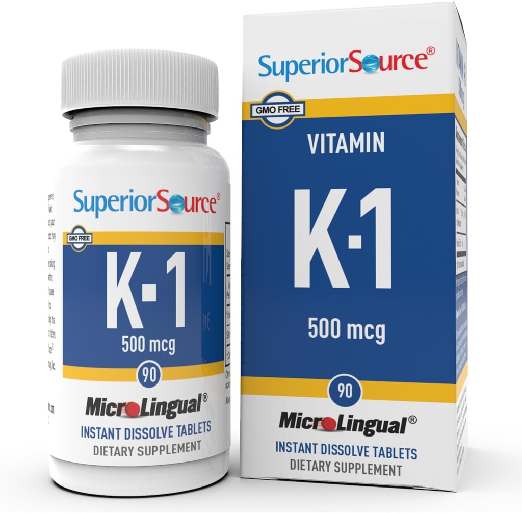 Superior Source Vitamin K1 500 mcg - Bone Power & Health Support - Vitamin K Suplement Aids Blood Health & Calcium Absorpsi - 100 Sublingual Dissoling Tablets