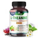 L- Theanine Suplemen - 6 IN 1 Kompleks Dihiasi dengan Magnesium, Ashwagandha, Saffron, Chamomile - Dukungan Relaxation, Kesetaraan & Kualitas Tidur 124; 150 Capsules