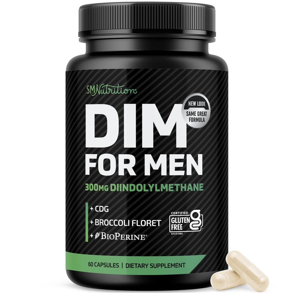 Tambahan DiM untuk Pria 300mg 124; Estrogen Blocker & Aromatas Inhibitor 124; Ekstra Pria Hormone & Fitness Booster dengan Diindolylmetana Plus CDG & Broccoli Floret 124; Gluten- Free 124; 60 Ct