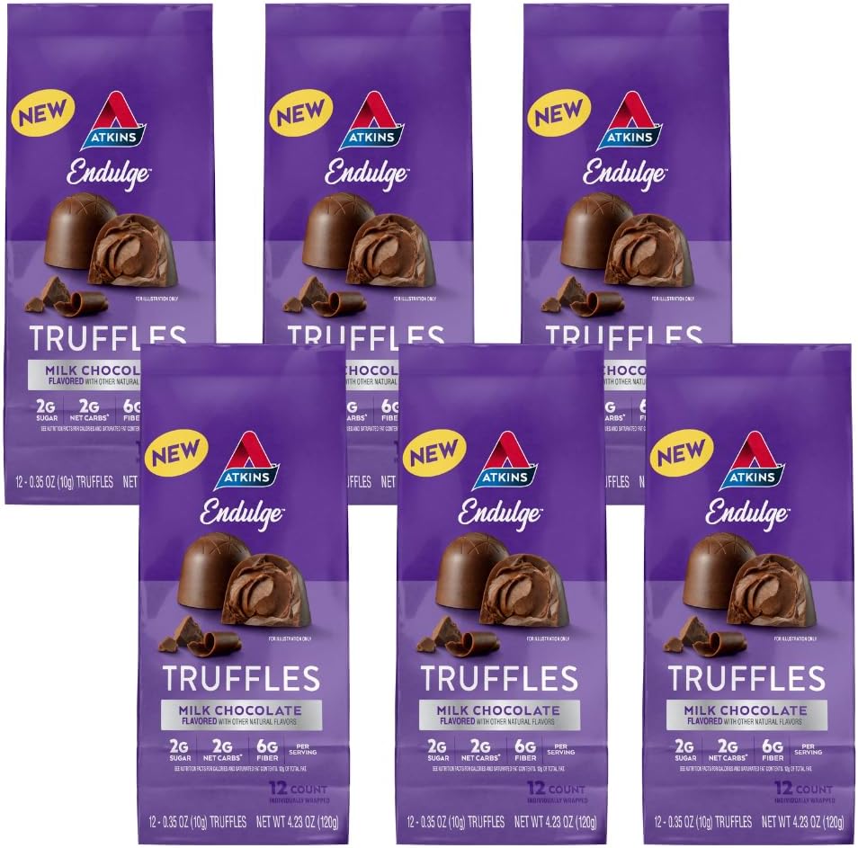 Atkins Endulge Milk Chocolate Truffles, Low Sugar, Low Carb, Keto Friendly, 6 Pack (12 Truffles Setiap Paket)