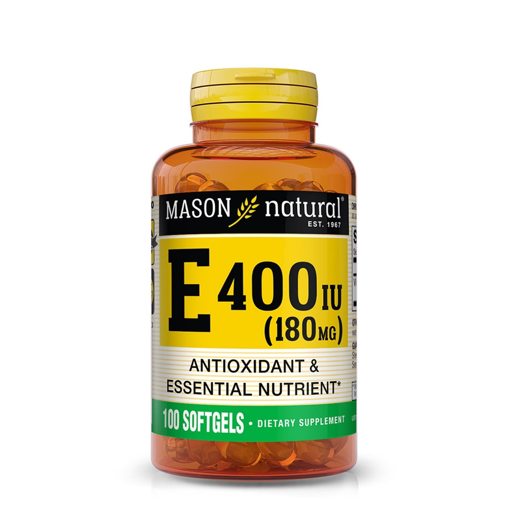 MASON NATURAL Vitamin E 180 mg (400 IU) - Antioksidan Essigant Nutrient, Healthy Immune System, Skin and Eyes, Whole Body Supplement, 100 Softgels