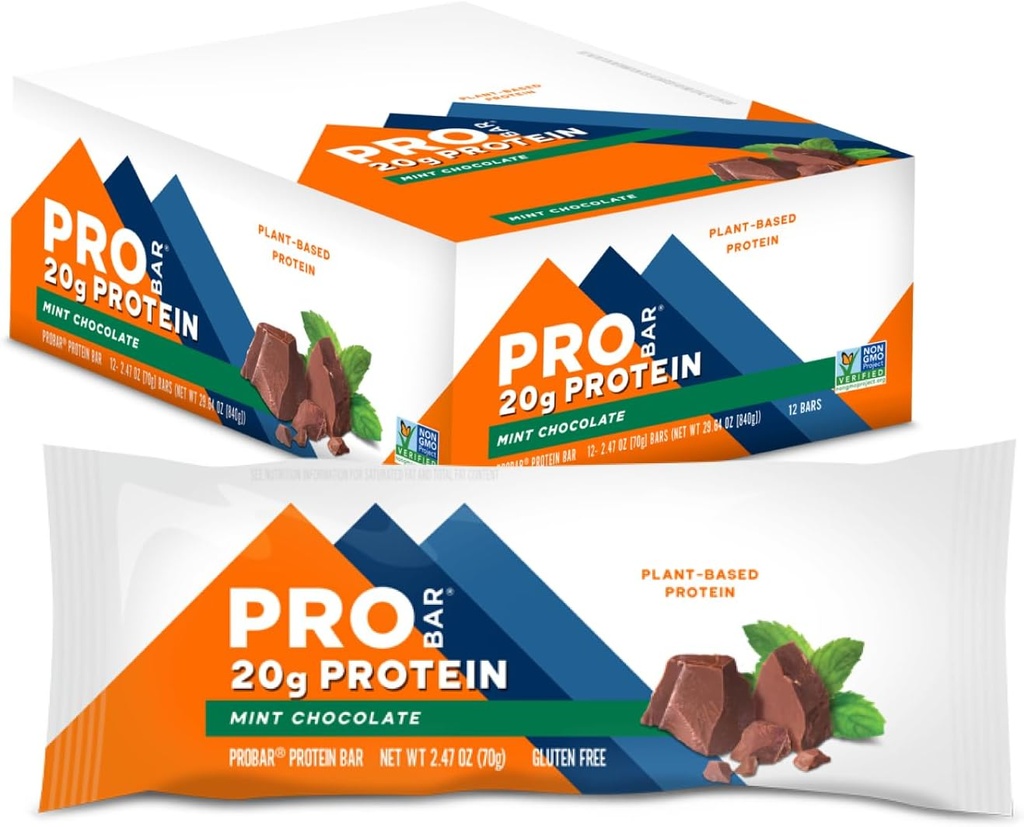 PROBAR-PROTEIN Bar, Mint Chocolate, Non- GMO, Gluten- Free, Healthy, Plant-Based, Whole-Food Ingreations, Natural Energy (12 Count)