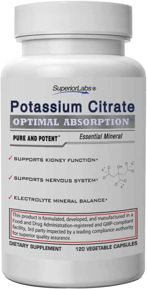 Potasium Lab Superior Citrat 100 mg, Murni Non- GMO Electrolite Mineral, Additive- Free, Ginney Stone & pH Dukungan, Muscle Cramp Relief, Heart & Nerve Fungsi, Alkualisasi Keseimbangan, 120 Veg Caps