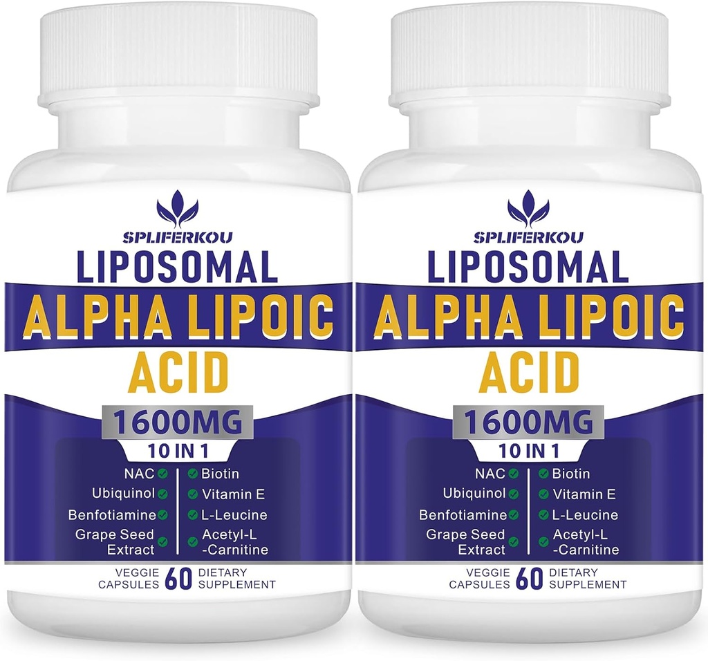 Lipomal Alpha Lipoic Acid 1600mg per Serving, Alpha lipoic Acid Suplemen untuk Kesehatan Antioksidant, Energi dan Metabalism- Gluten Bebas & Non GMO 120 Kapsul