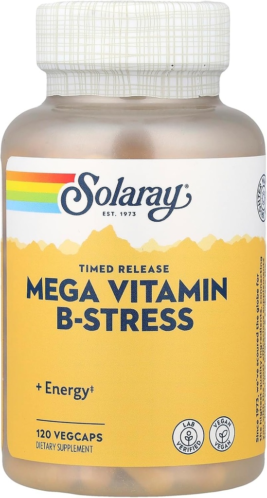 Solaray Mega B Stress Dua Tahap Pembebasan Waktu Tambahan, 120 Cacah