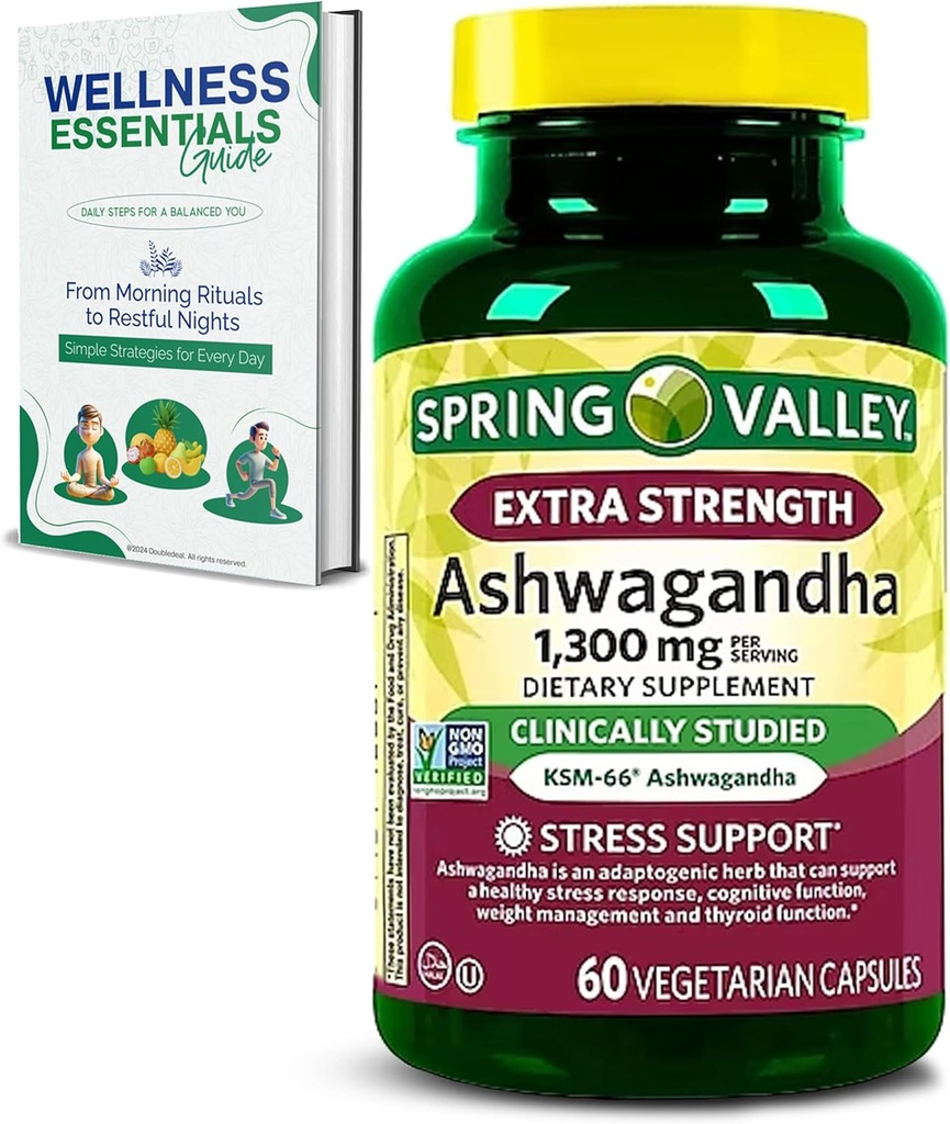 Ekstra Kekuatan Ashwagandha 1300 mg, 60 Vegetarian Capsules - Stress & Cognitive Dukung - Holistik Wellsing, Soy Free, Gluten Free & Laktosa Free