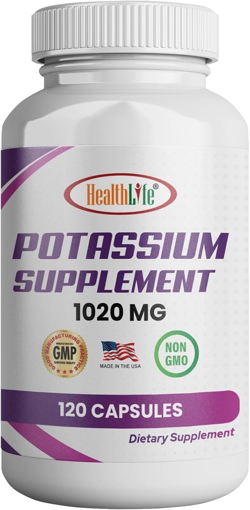 Suplemen Potassium HealthLife, 1020 mg, 60 Hamba, 120 caps, Potasium Bikarbonat