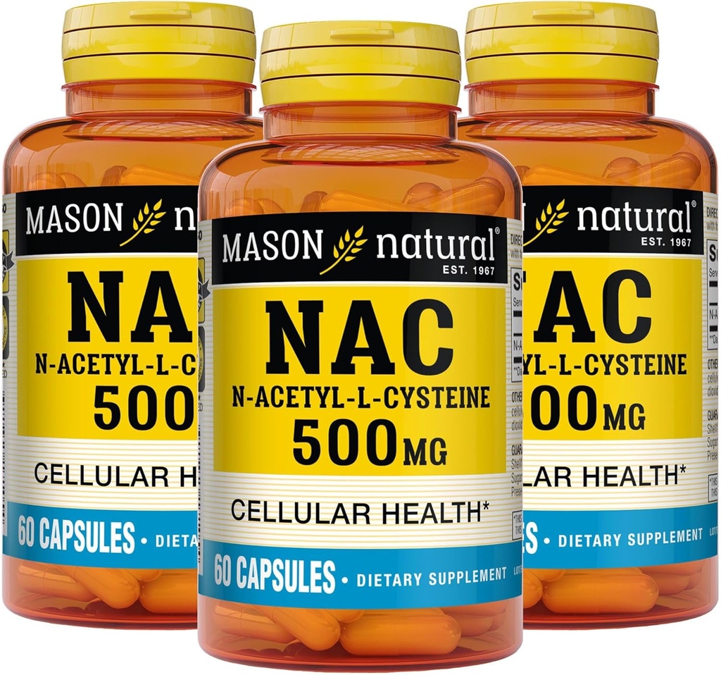 Mason Naca NAC N, Acetyl, L, Cysteine 500 mg, 6 Bulan Supply, Support Normal Cellular Health, Imune System Booster untuk Jenderal Wellness, 3 Pack
