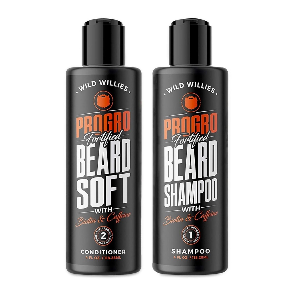 Wild Willies ProGro Beard Growth Shampo & Conditioner Set for Thicker & Fuller Beard