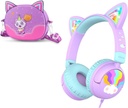 Headphones Wired Kids Cat Ear Meow Lollipop & Headphone Case Bundles