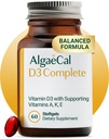 ALGAEKAL 4 - 1 Vitamin D3 K2 Complete - ADK Vitamin Suplement, Enhanced Ammune Dukungan & Bone Health dengan D3 K2, A, & E - Whole Boodness & Bone Strength, 60 Eister - Swalltgelels, Dibuat di USA