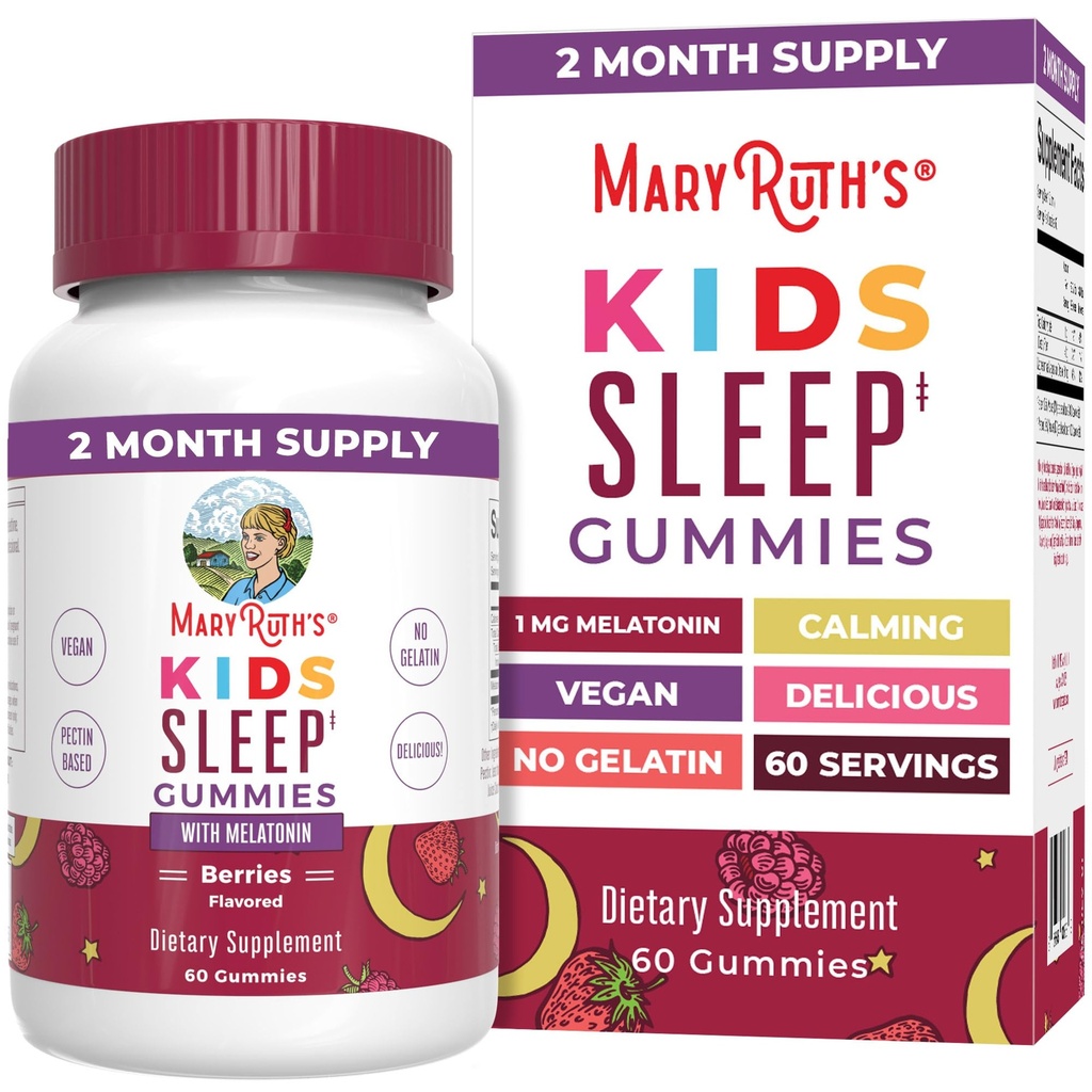 MaryRuth Organics Melonaciin Gummies for Kids 14; 2 Month Supply 124; Sleep Gummy for Kids Ages 4 + 14; Melonagein 1 mg 124; Relaxation & Sleep 124; Vegan 124; Gluten Free 124; 60 Count