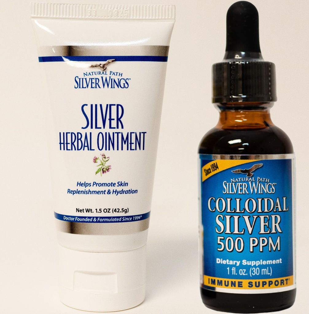 Suplemen Sayap Perak Alam - Colloidal Perak 500 ppm (1 oz / 30 ml) Dukungan kekebalan tubuh Plus Herbal Overse 250 plum (1.5 oz)