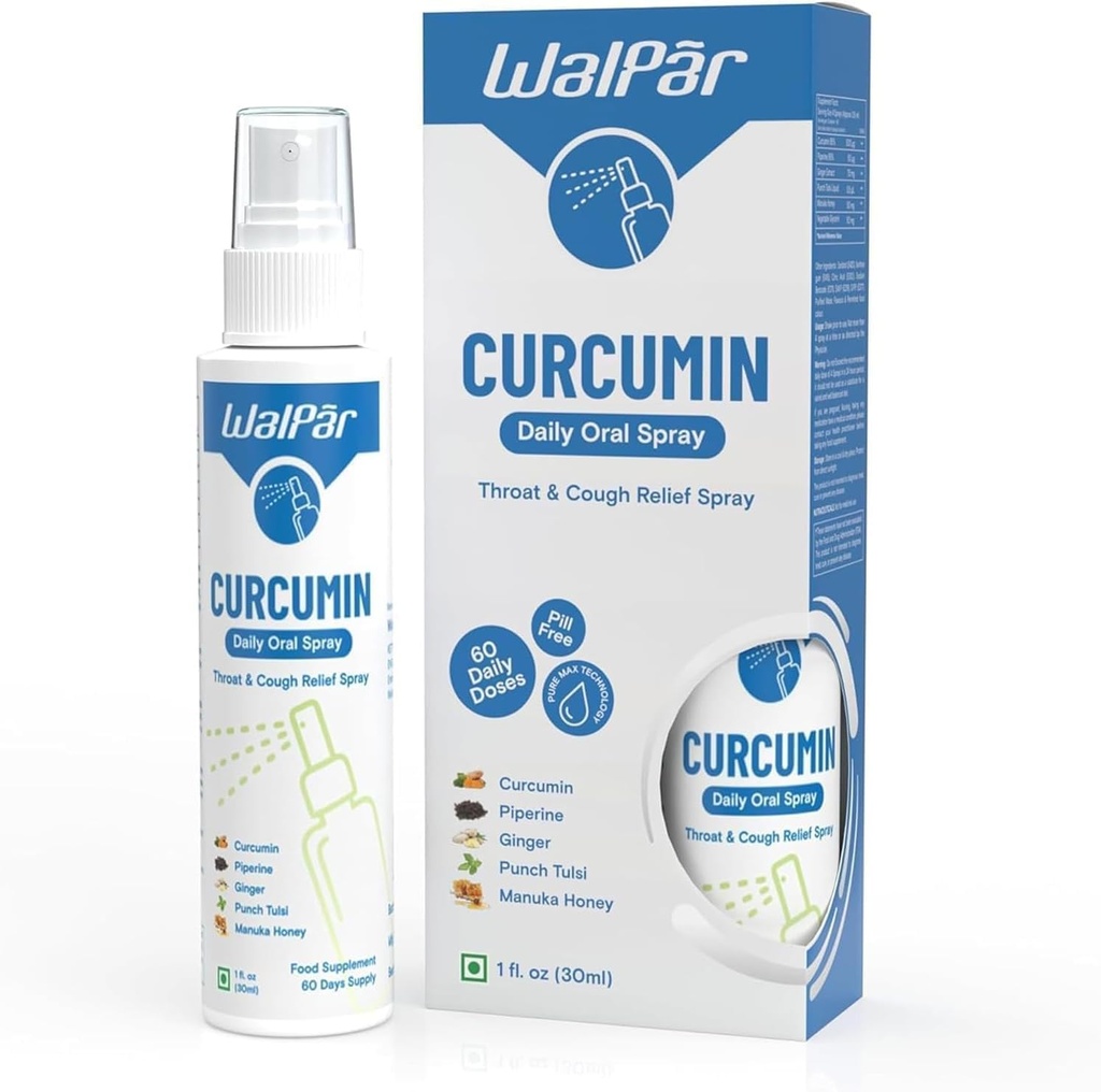 Curcumin Oral Spray - A Natural Blend with Curcumin, Piperine, Ginger Extract, Punch Tulsi, and Manuka Honey 124; 30ml 1 flas.