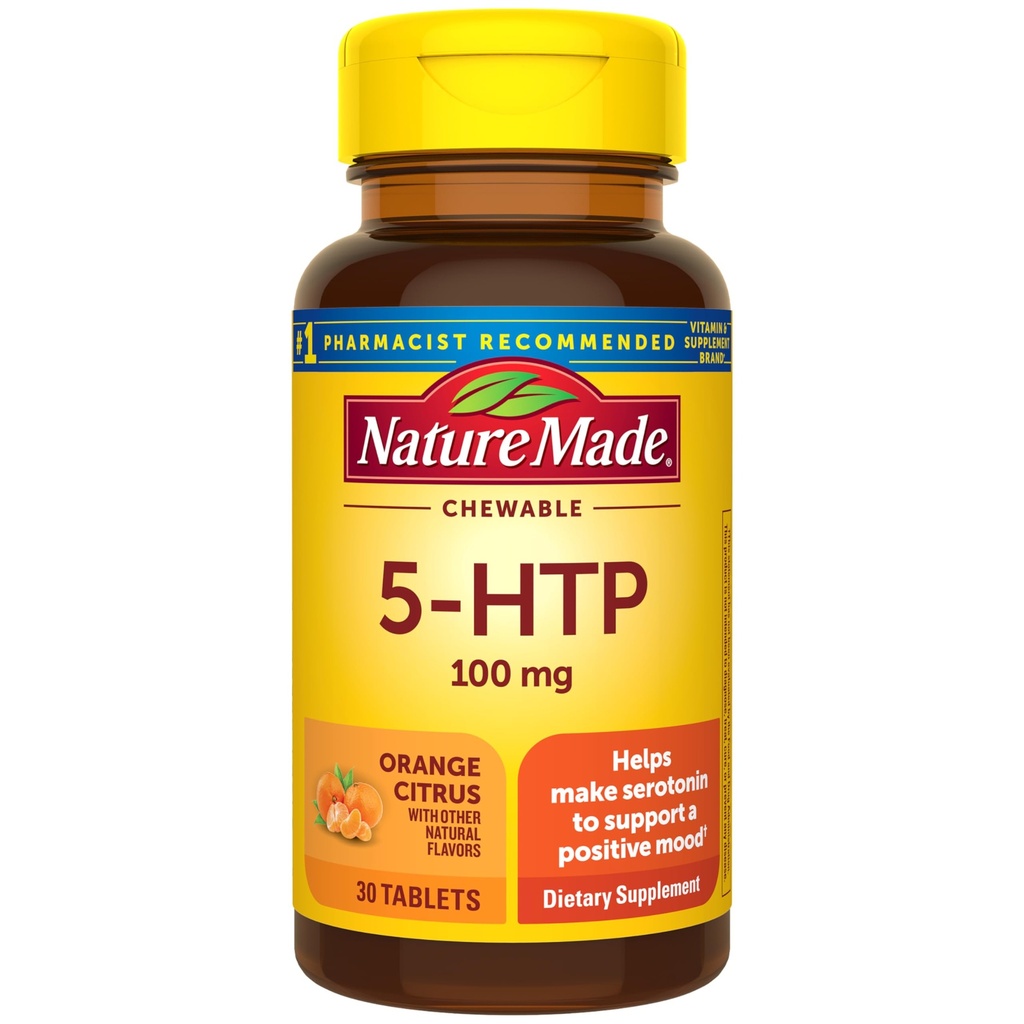 Nature Made 5HTP 100mg, 5- HTP Mood Supplemen, 30 5 HTP Chewable Tablets, 30 Day Supply