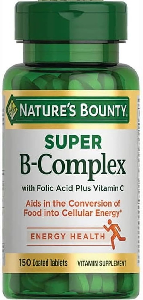 Nature 's Bounty Super B-complex dengan Acid Folic Plus Vitamin C, 300 Tablet (2 X 150 Menghitung Botol)