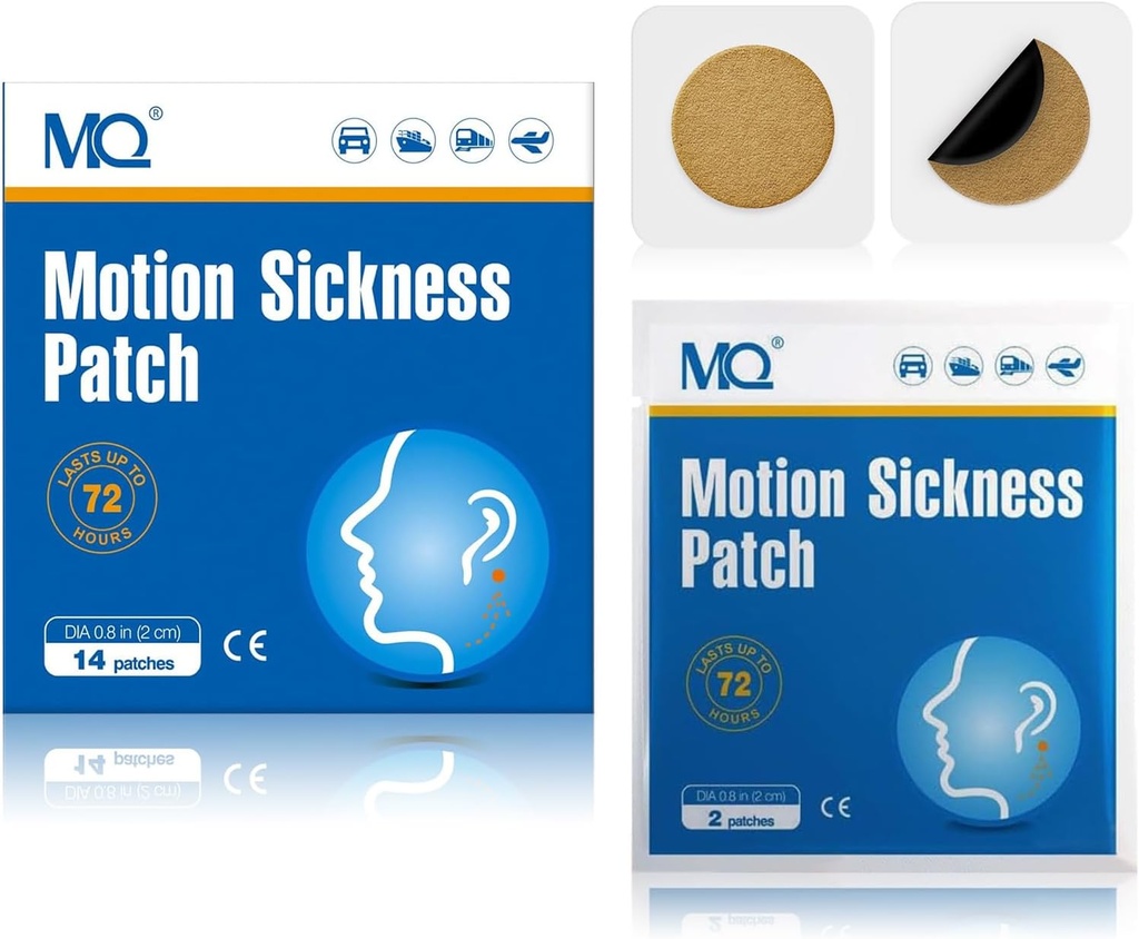MQ 84ct Motion Sickness Patches Non Drowsy, Sea Sickness Patch for Cruise Travel Essentials, Waterproof Patch Behind Ear for Car Airplane Ality Sickness, Long Last 72H