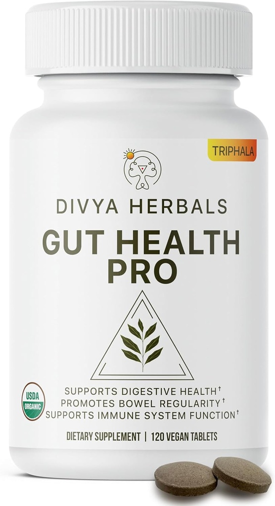 Gut Health Pro - Bloat Relief, Detox & Digetical Suplement - 100% Organ Triphala Murni - untuk Women & Men - Uncoated Vegan Tablet -120Ct