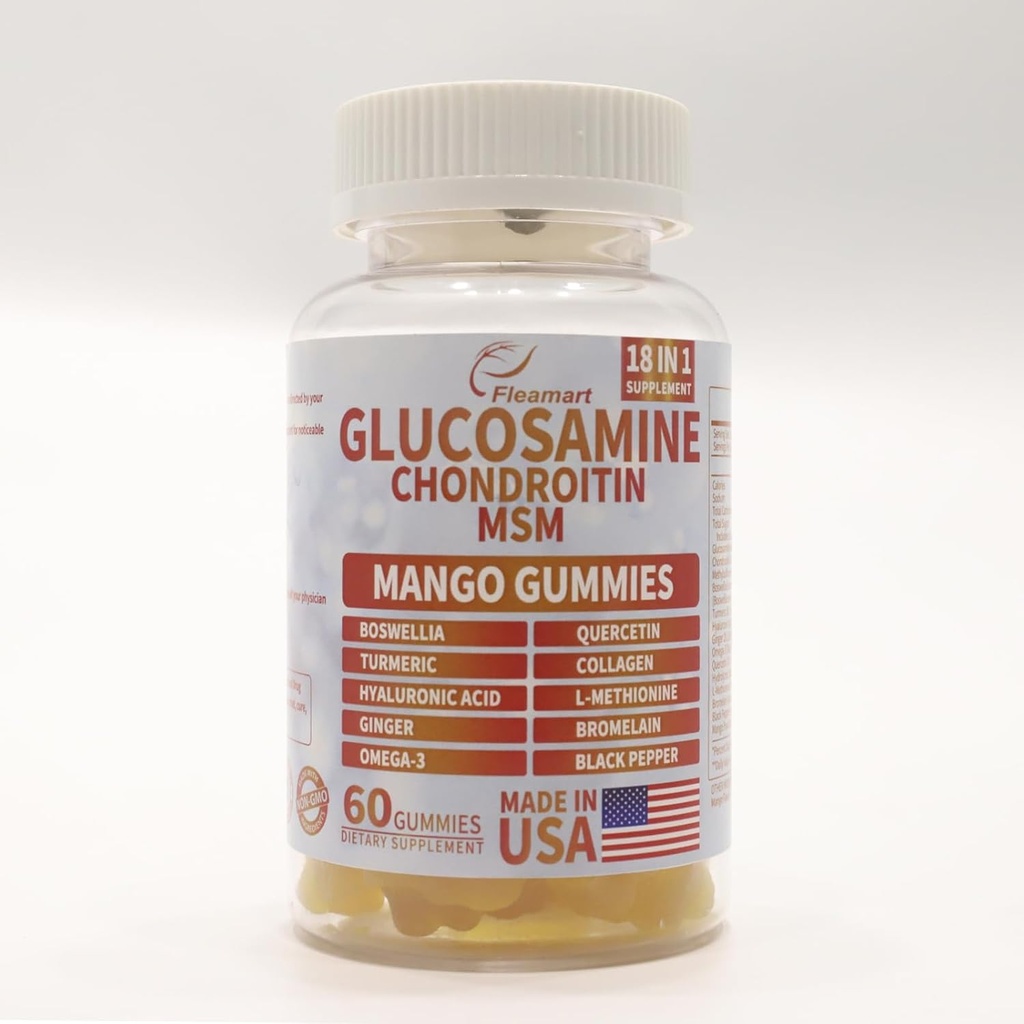 Glucosamin Chondroitin Gummies dengan MSM 60 CT Sugar Free Glucosamin Chondroitin Gummies Tiga Kekuatan untuk Kesehatan Gabungan & Imune Dukungan untuk Dewasa, Pria & Perempuan - Mango Flavor