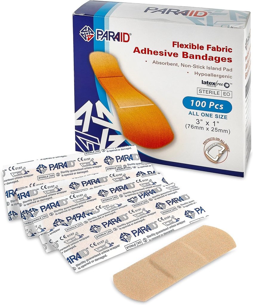 Fleksible Fabric Bandages - Flex Fabric Adhesive Bandages Fingers - Tip Bandages Knuckles and Thumb Bandages for Finger Care and to Protect Wounds from Infektion - (100 Count Box)