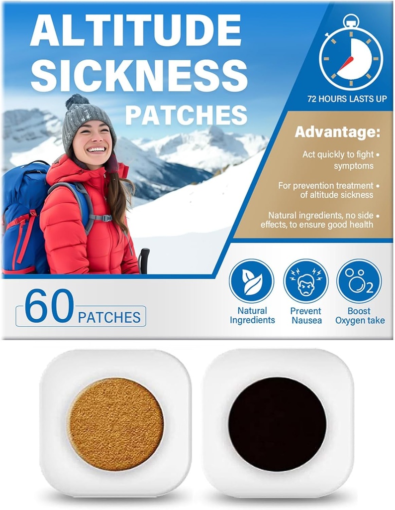 Jasirona Ketinggian Pencegahan Sickness Patch, Perkelahian Tinggi Ketinggian Gejala Sickness, Boosts Intake Oksigen, Pasokan Aclimasi Ketinggian Tinggi Rapid ((60 Cacah - Paket 1))