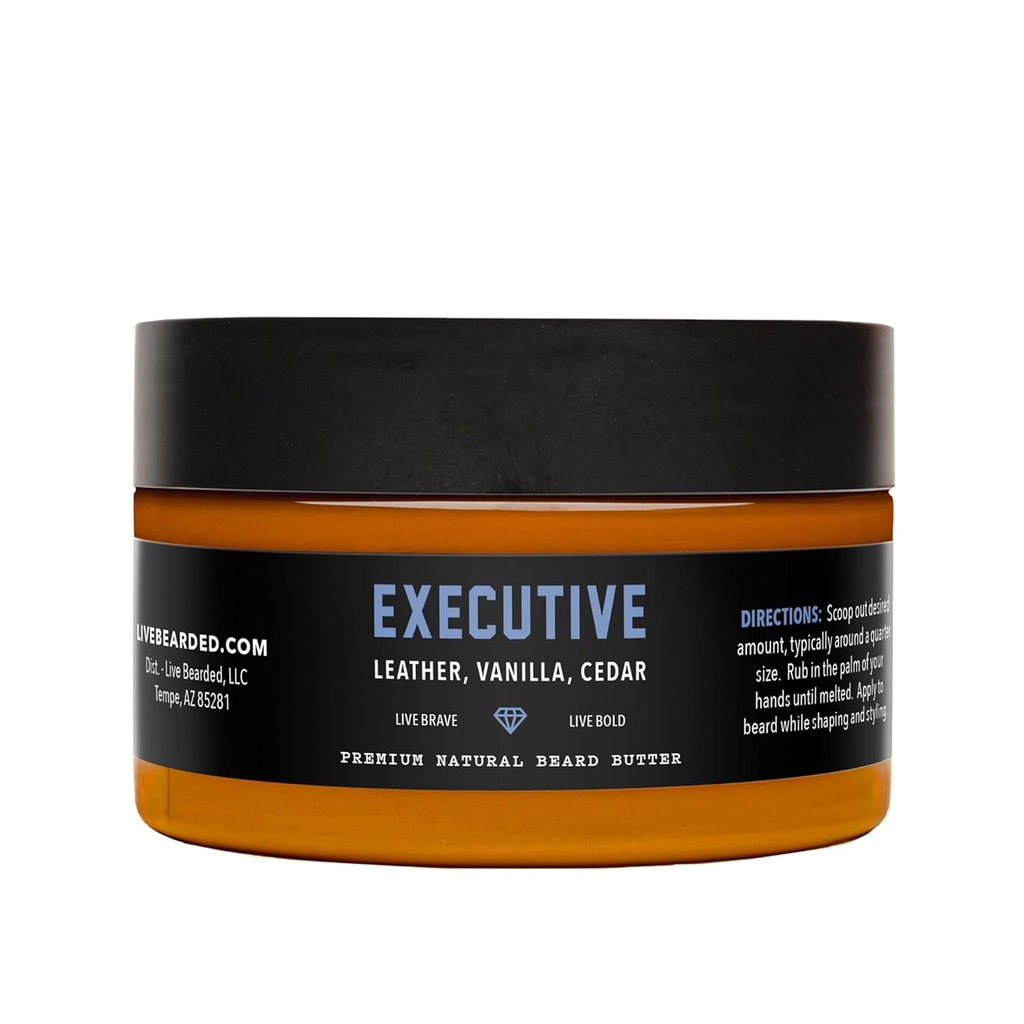 Live Bearded Beard Butter, 3 fl oz - Made in the USA - All- Natural Leave- in Conditioner and Softtener with Shea 124; Executive Smee - Cedar, Vanilla