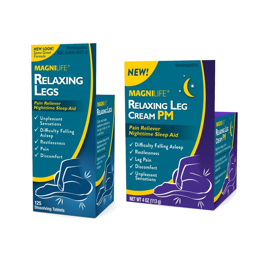 MagniLife Relaxing Legs 125 Quick Dissolve Tablets Relaxing Leg Cream PM 4oz Jar Restless Legs