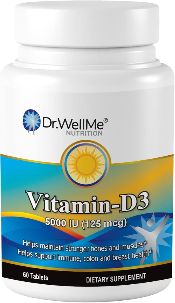 Vitamin D3- 5000 IU, Tambahan Dietary Suplemen Ekstra untuk Bone, Muscle and Healthy Ammune Dukungan, 60 Tablet Easy- To- Swallow Packed untuk 2 Pasokan Bulan
