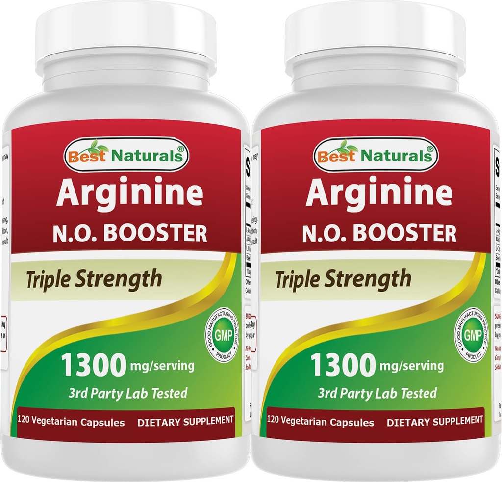 Terbaik L-Arginine NO Booster Tiga kali kekuatan 1300 mg Serving 120 Veg Capsules (120 Cacah (Paket 2))