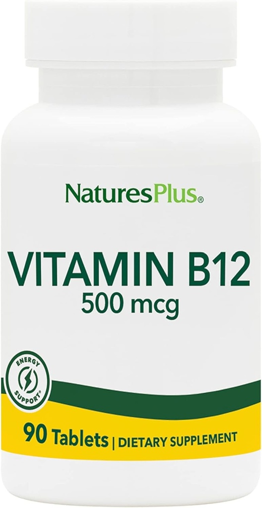 Natures Plus Vitamin B12 (Methylcobalamin) - 500 mcg, 90 Bilets Darah Berpotensi Tinggi-Merah-Tinggi - Natural Energy Booster, Promotes Overall Health - Gluten- Free-90-Servings