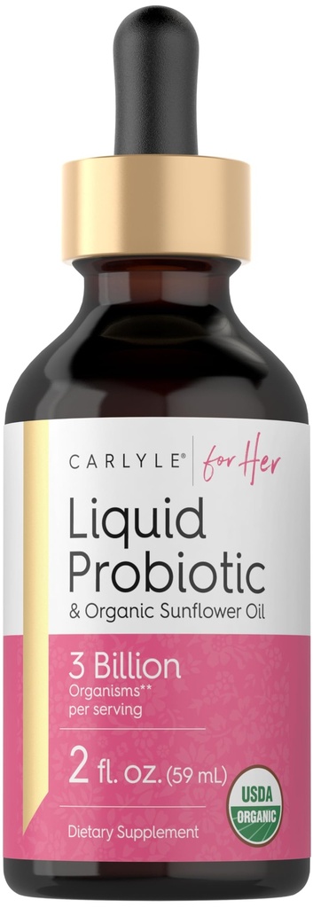 Carlyle Liquid Probiotic for Women 124; 2 fl oz 124; dengan Organic Sunflower Oil 124; 3 Milyar Aktif Organisme 124; Persediaan Diet untuk Her