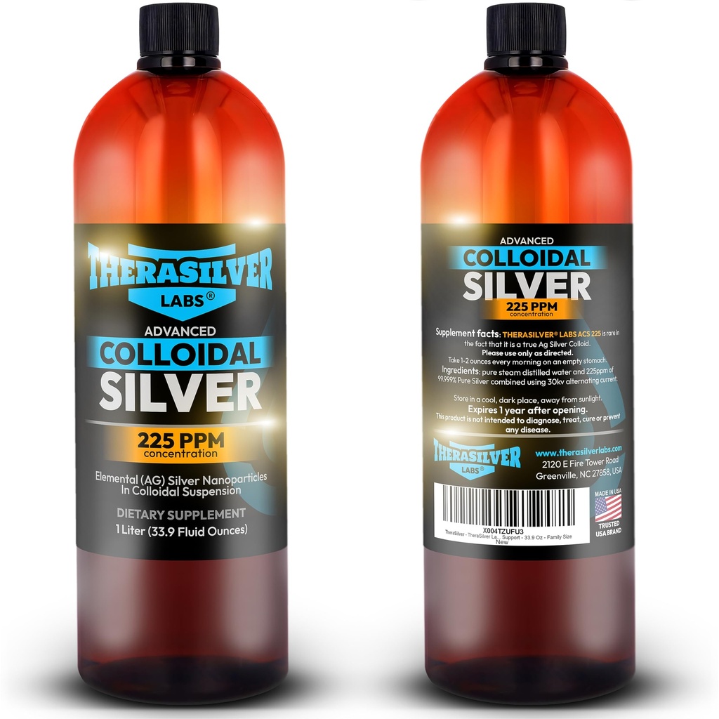 TheraSilverse-TheraSilver Labs ACS 225-Advanced Colloidal Silver Liquid -225 PPM-Pure Bioactive Nano Particles for Immune Supports -32 Oz-Family Size