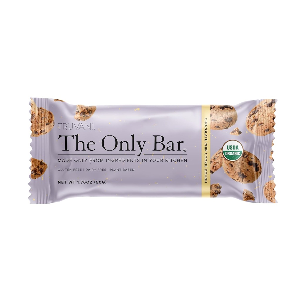 Truvani Plant Based Snack Bars 124; Chocolate Chip Cookie Dough 1 Pack 124; 5g Protein 14; USDA Organik dan Vegan 124; Satu-satunya Bar 124; Dairy, Soy, dan Gluten Gratis 124; Dibungkus secara individual