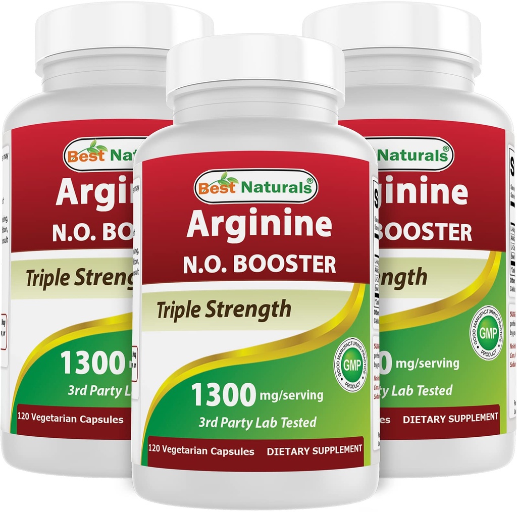 Terbaik L-Arginine NO Booster Tiga kali 1300 mg Serving 120 Veg Capsules (120 Cacah (Paket 3))
