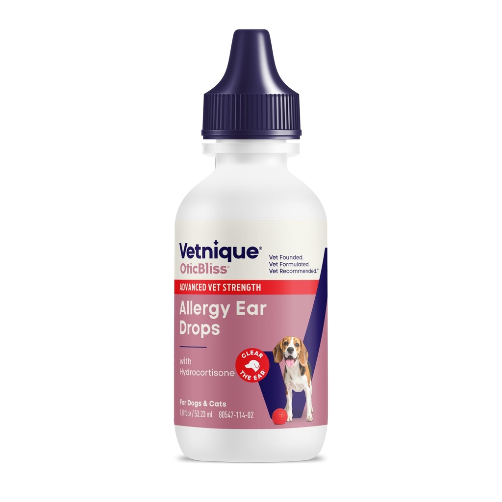 Vetnique Oticbliss Diobati Cat & Dog Ear Dijatuhkan - Infeksi Ear Anjing dengan 1% Hydrocortisone ke Soothe Itching, Redness, & Swelling - Vet Rekomendaded