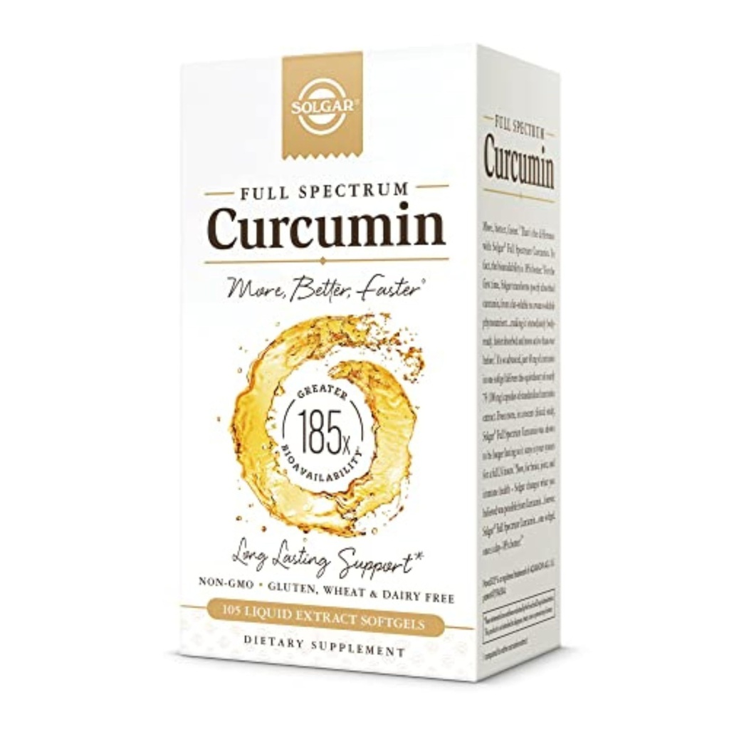Solgar Full Spectrum Curcumin - 105 Licaps - Absorpsi Superior - Otak, Gabungan & Imune Kesehatan - Vegan, Gluten- Free, Non- GMO, Dairy Free - 105 Servings