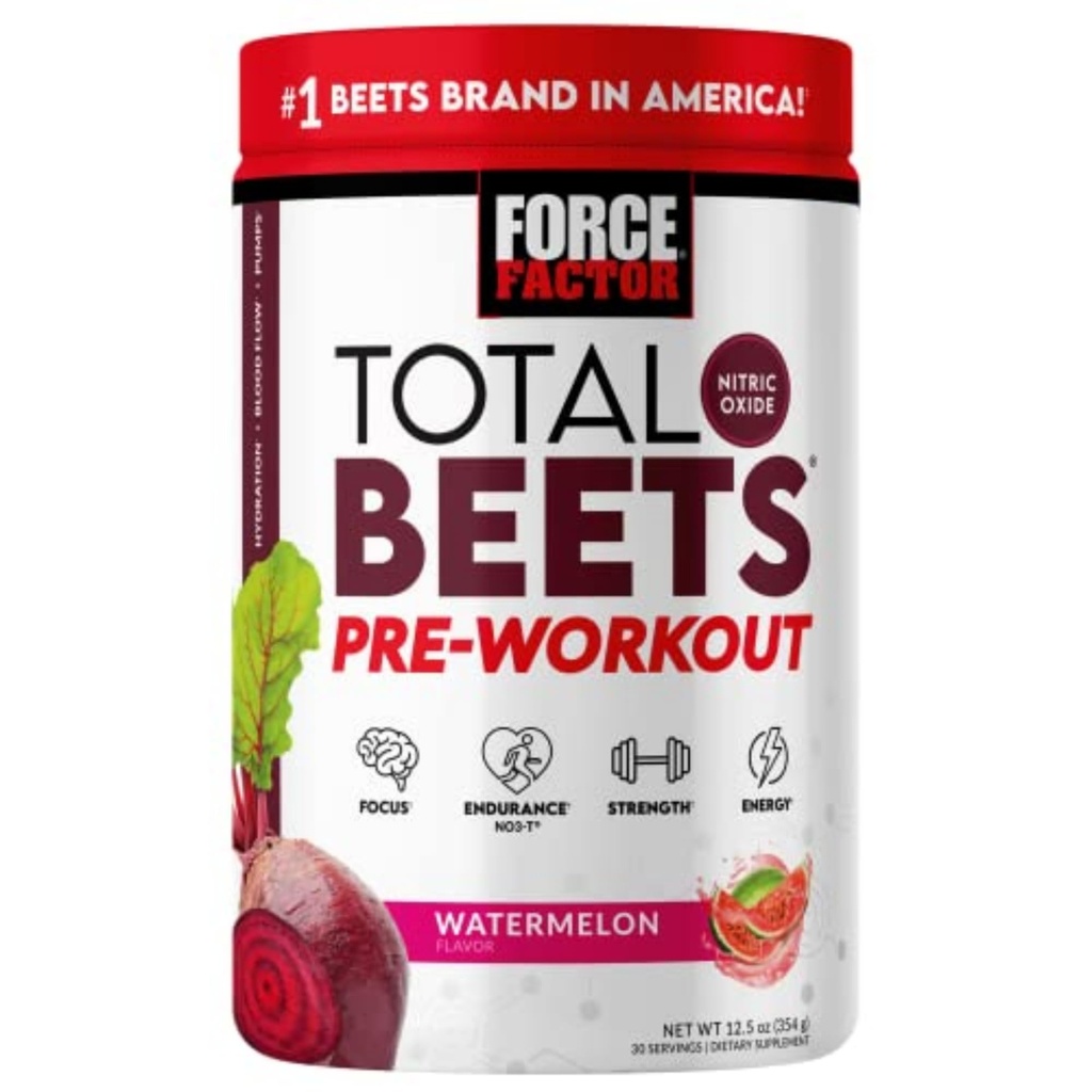 ForCE FacTOR Total Beats Pre- Workout Powder to Boost Energy & Endurance, Increase Strength, and Improve Blood Flow and Pumps, Nitric Oxide Suplemen Beet Root, Watermelon, 30 Servings
