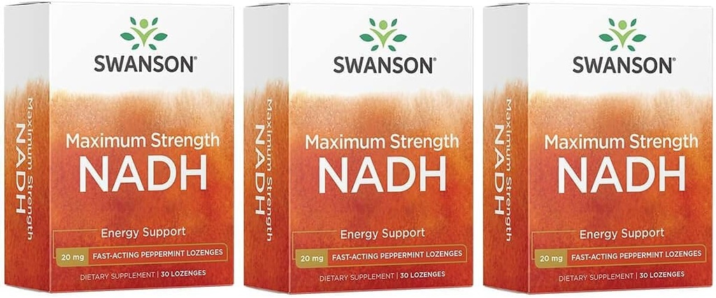 Swanson Maksimal Kekuatan NADH - Fast- Acting Peppermint Lozenges untuk Proculer Otak Kesehatan dan Energi Dukungan - Vitamin B3 Koenzim untuk membantu memerangi Fatigue - (30 Tablet, 20mg Masing-masing) 3 Pack
