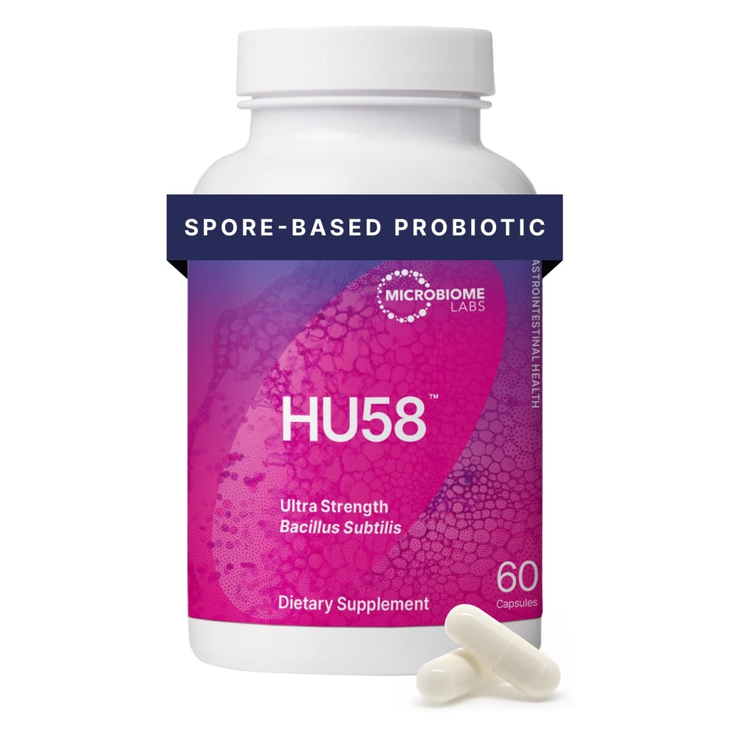 Lab Microbiome Hu58 Bacillus Progetic for Women and Men - High Potency Spore Probiotic for Digetical Health & Imune Dukung - Daily Capsules with 10 Milyar CFU (60 Capsules)