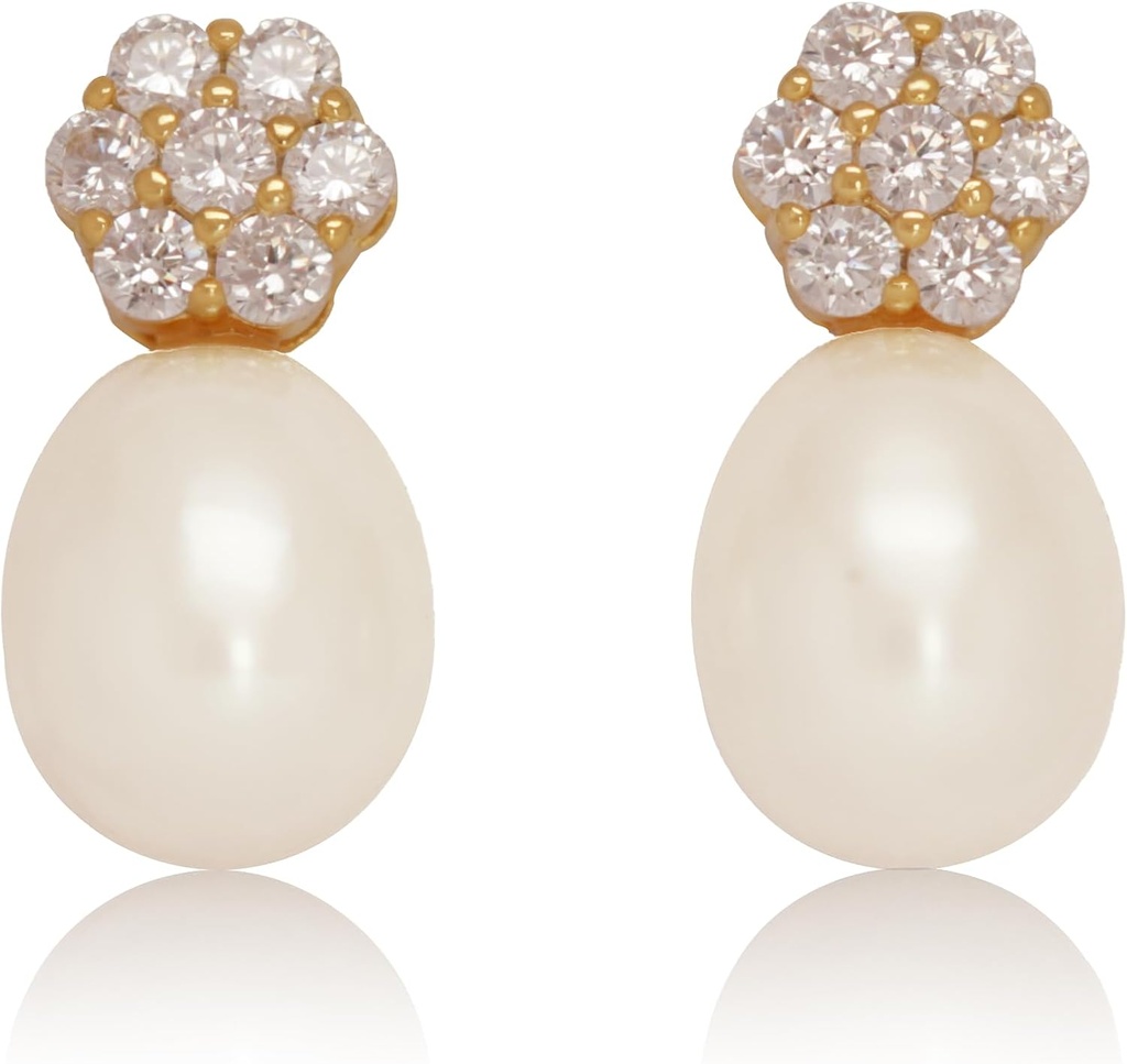 18K Gold Plated Sterling Silver Stud Pink Berbudaya Pearl Drop Earrings
