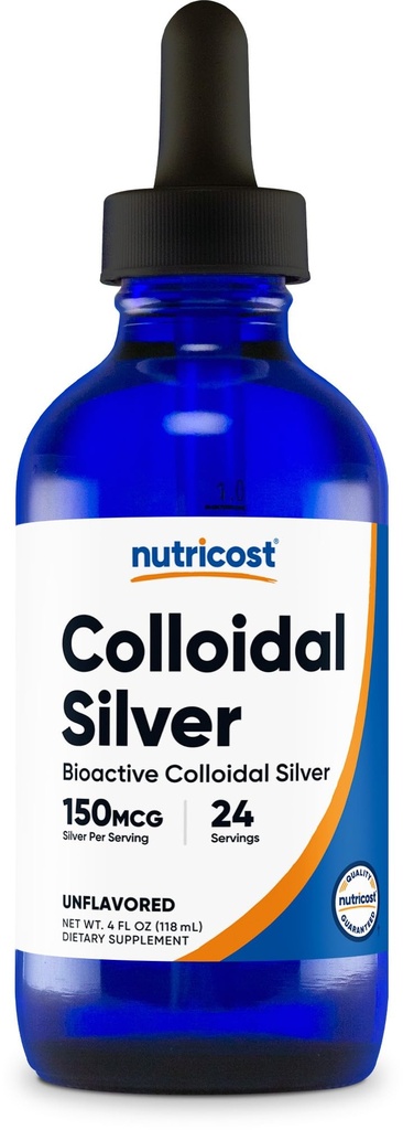 Nutricost Colloidal Silver 4oz - Cobalt Blue Glass Bottles, Bio- Active Colloidal Silver