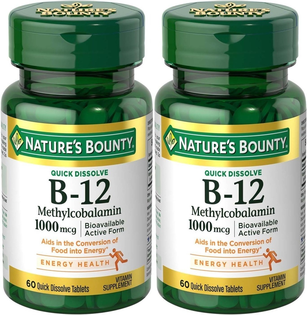 Natures Bounty Methylcobalamin B12 Microlozenge Tablet, 1000 mcg, 120 Count), 60 Cacah (Paket 2)