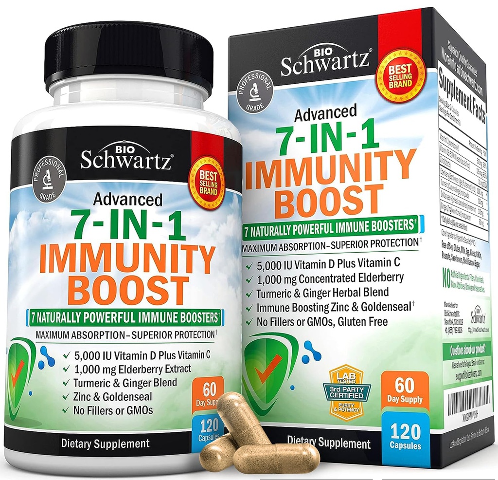 Tambahan Dukungan Imune dengan Zinc Vitamin C Vitamin D 5000 IU Elderberry Ginger D3 Goldenseal - Dr Approve Imunity Vitamin untuk Perempuan dan Pria - Natural Immune Sistem Booster Pertahanan - 120ct