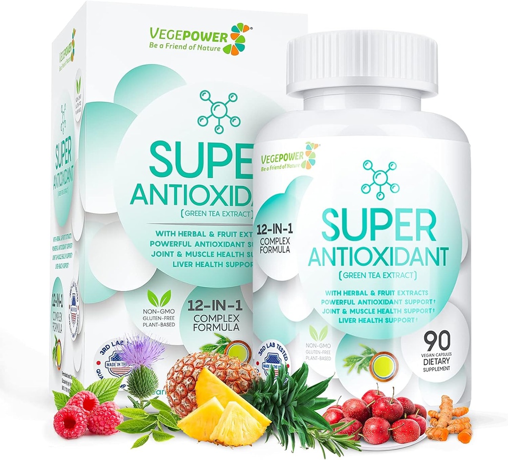 Green Tea Extract with Grapeseed, Milk Thistle - Antioksidant & Imune Suplement, Powerful Herbal Extract Blend - Skin Care Support, Gluten Free, Non-GMO - 90 Vegan Capsules