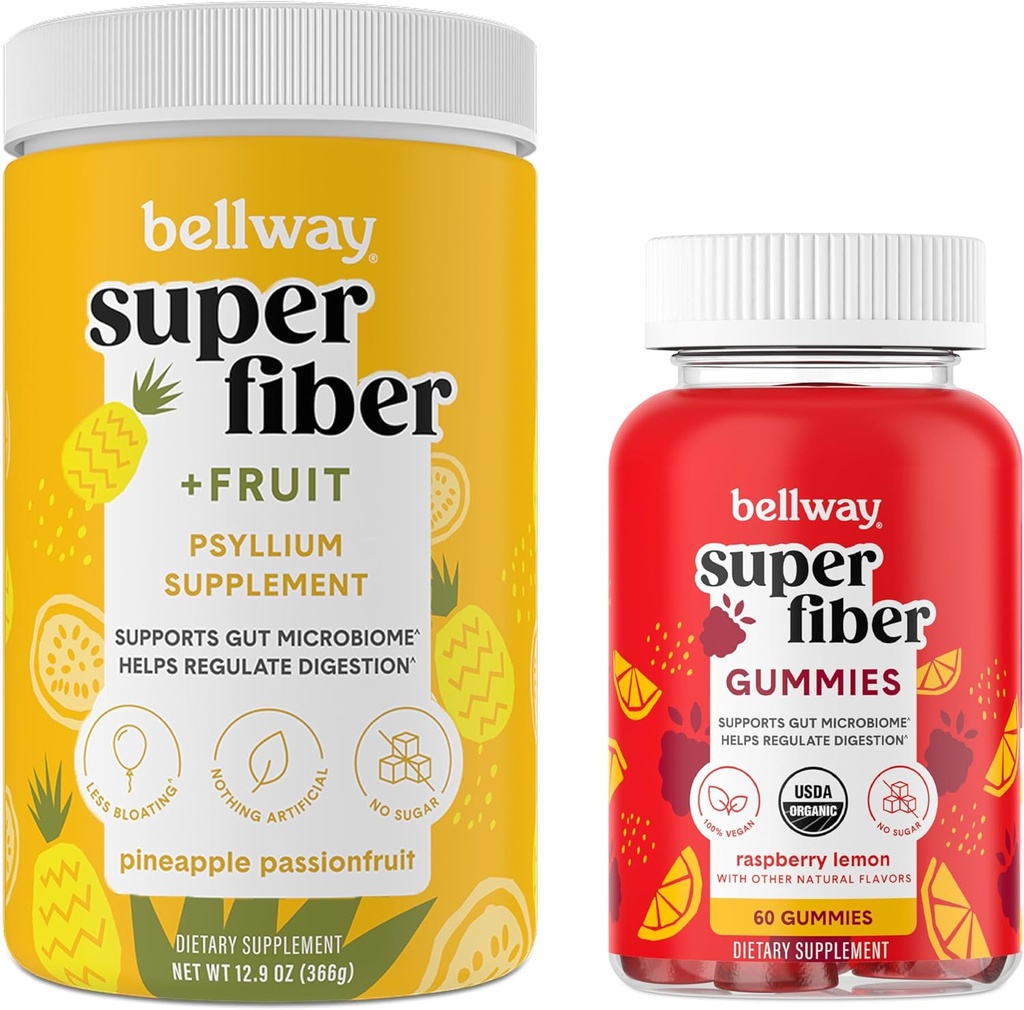 Bellway Super Fiber Powder + Buah, Passion Pineapple Fruit Super Fiber Gummies Bundle